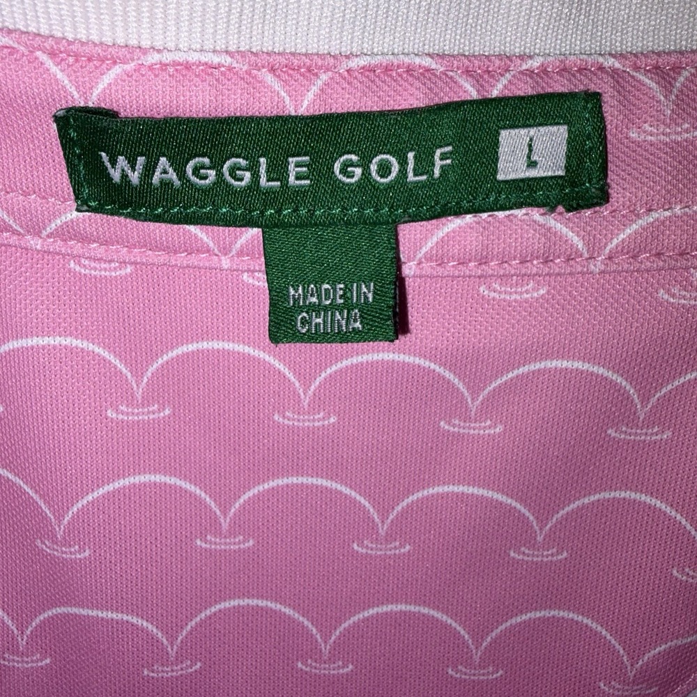 Waggle Golf Polo Shirt Men's Large Pink Golf Print Performance Short Sleeve L - Picture 5 of 8